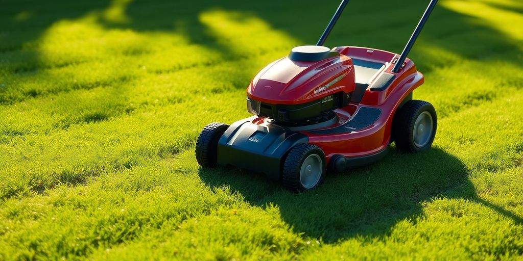 30-inch lawn mower on lush green grass.